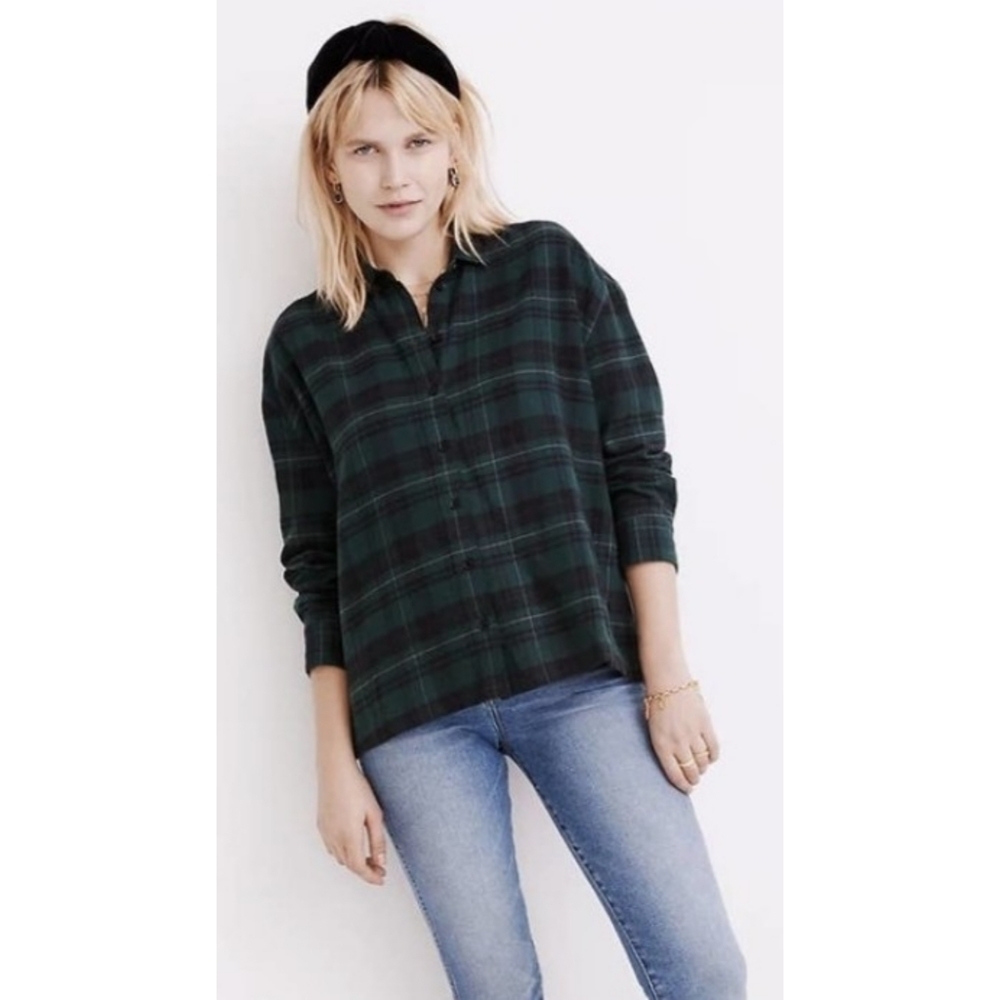 Madewell Westlake Flannel button down Green & Navy Size XS